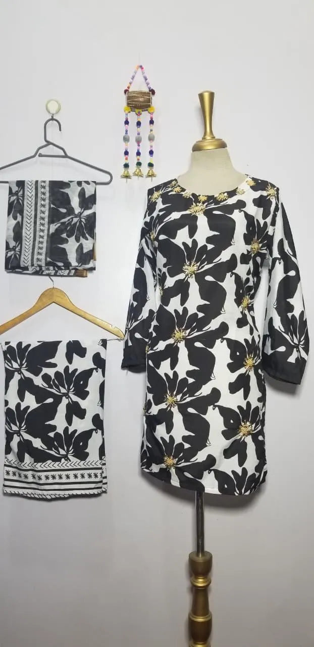 Black and white kurta set