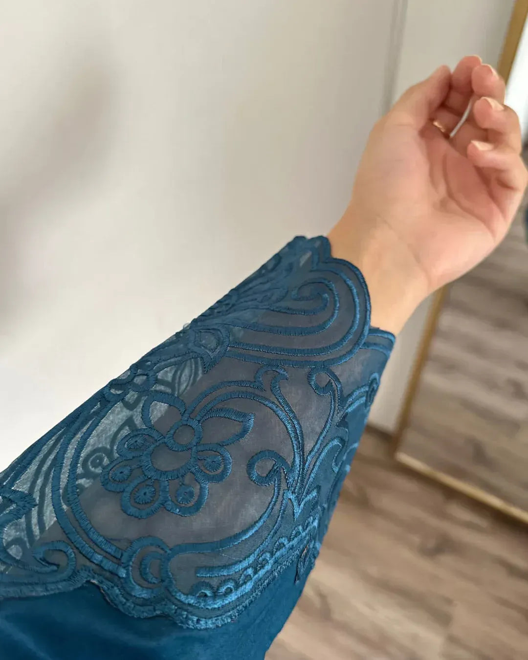 Mystic blue 3-pcs embroidered cotton lawn