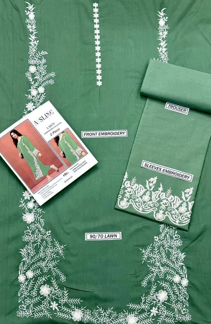Green embroidered lawn suit
