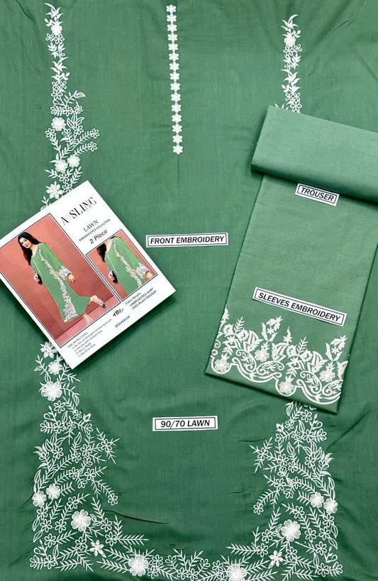 Green embroidered lawn suit