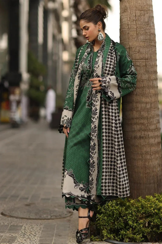 Green printed khaddar suit