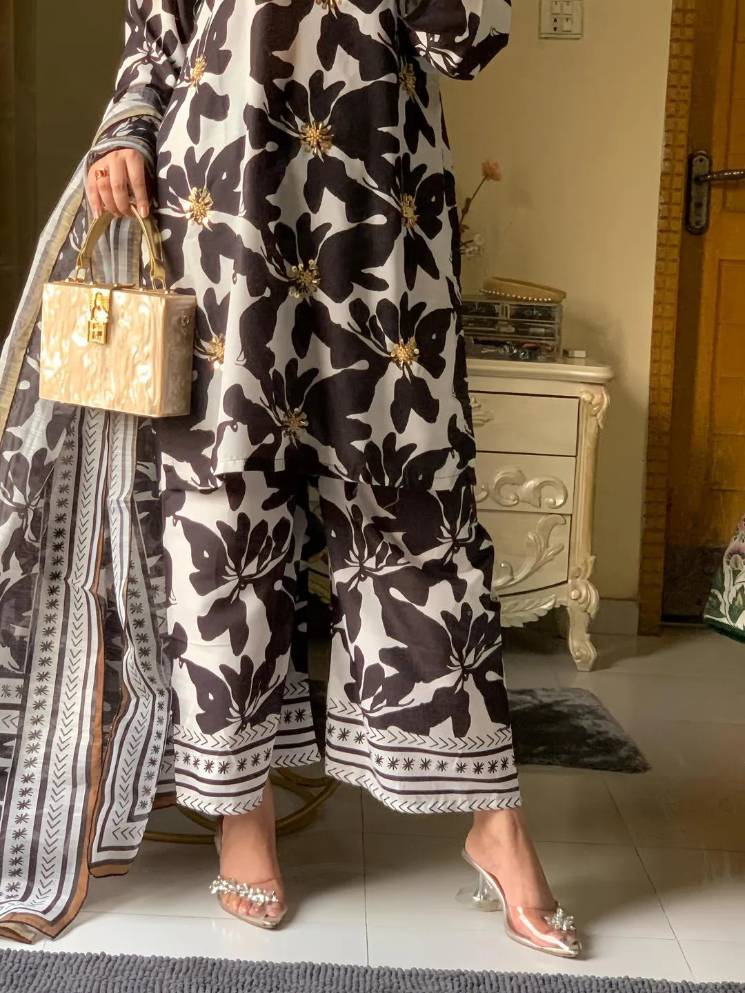Black and white kurta set