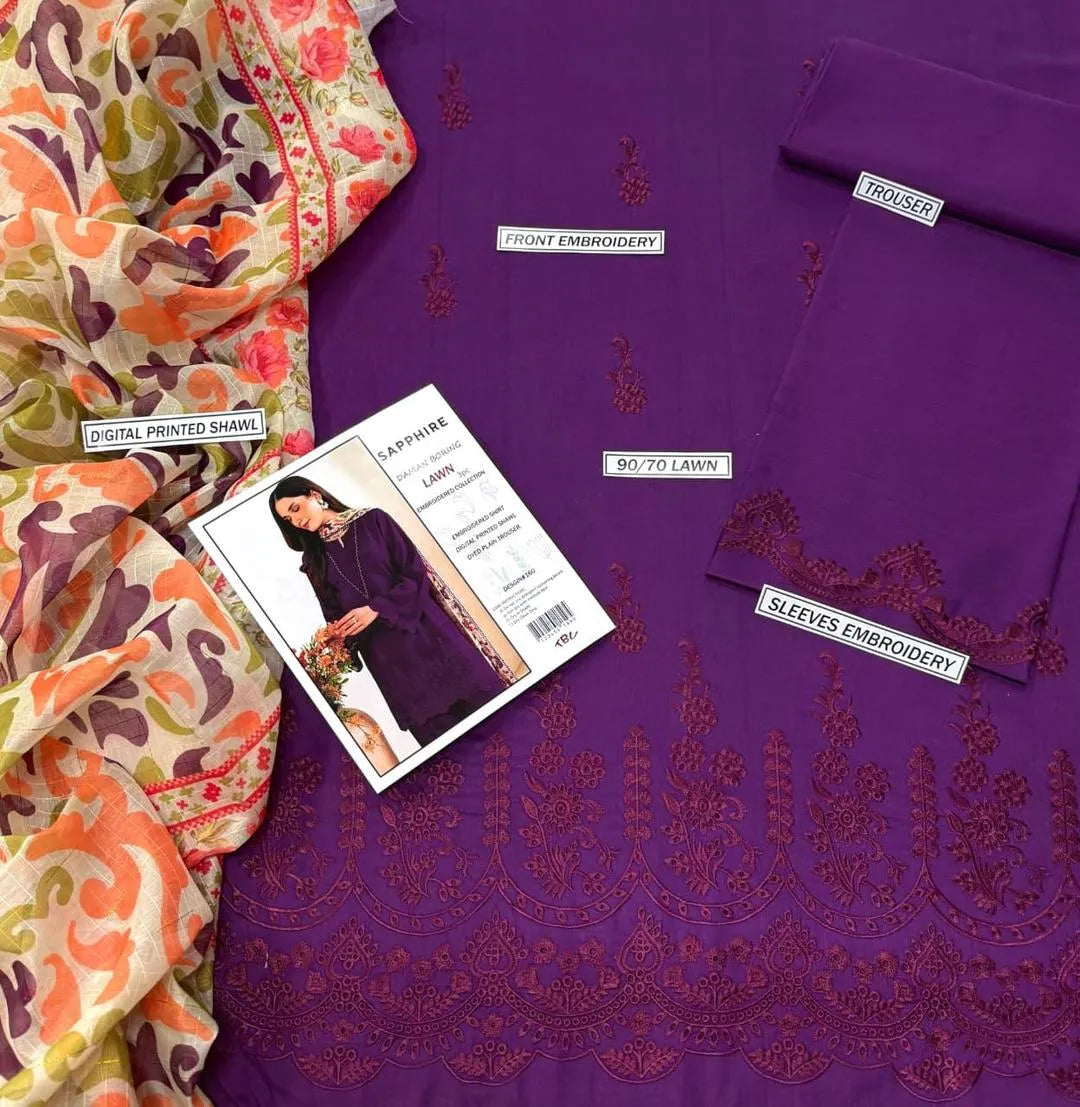 Magenta chikankari lawn suit