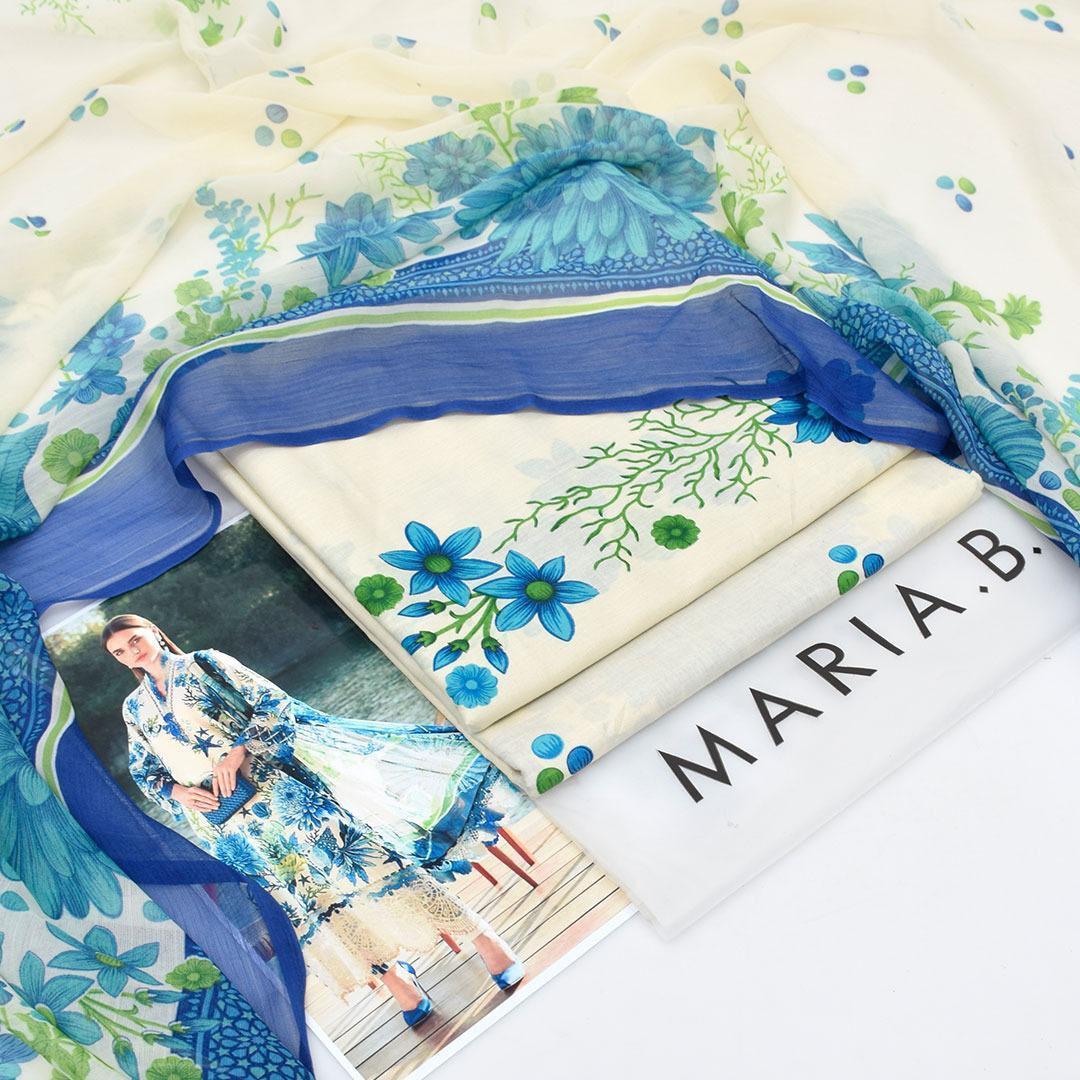 Blue printed lawn suit