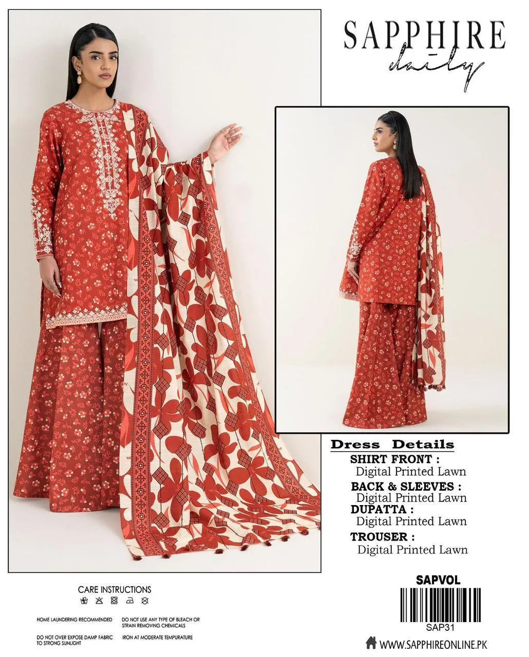 Red floral printed lawn suit