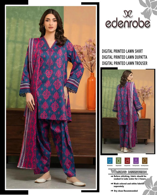 Printed blue magenta suit