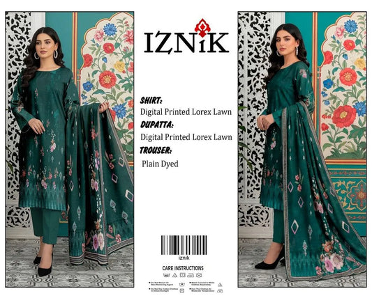 Green floral printed lawn suit