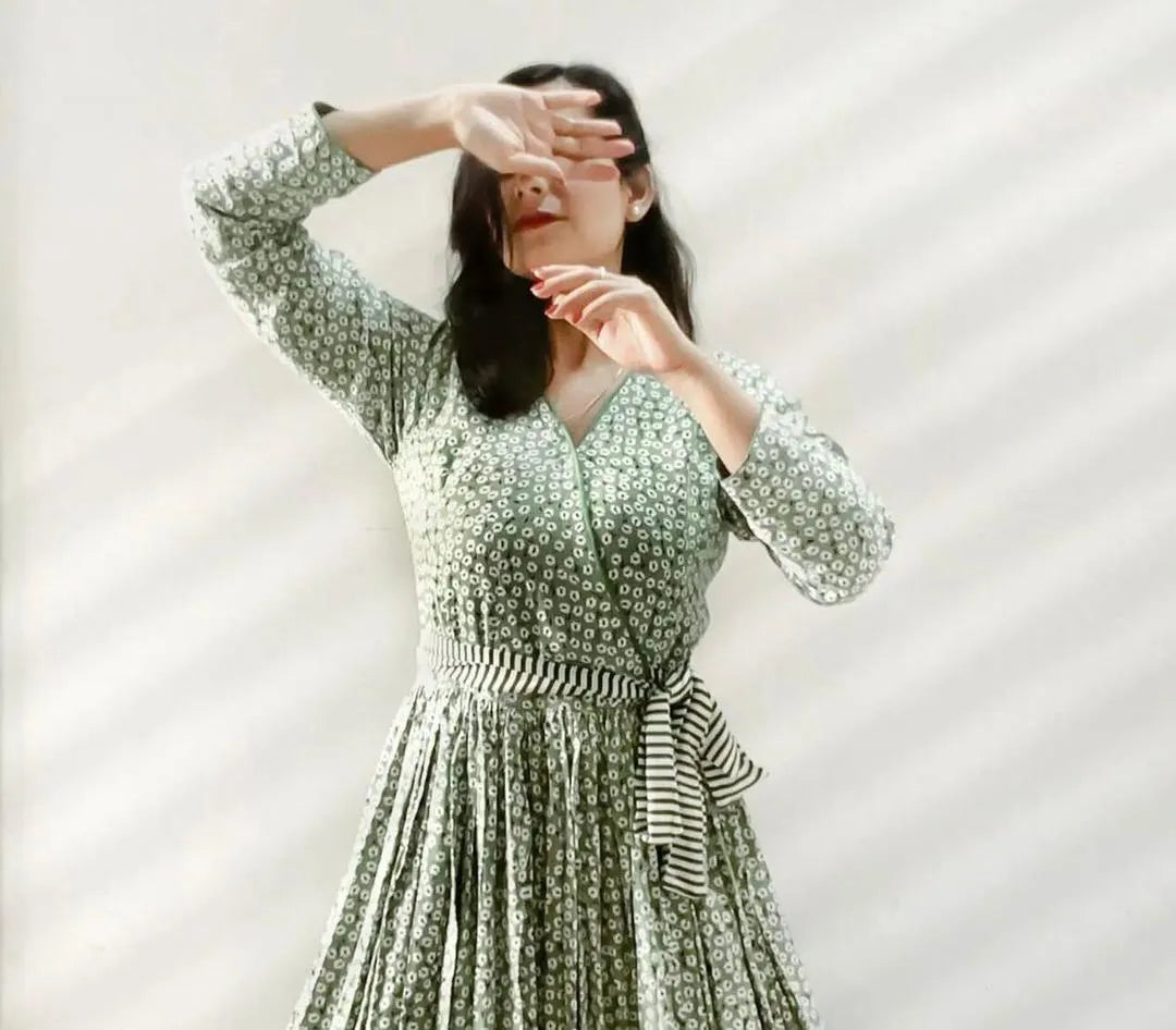 Green floral printed linen maxi