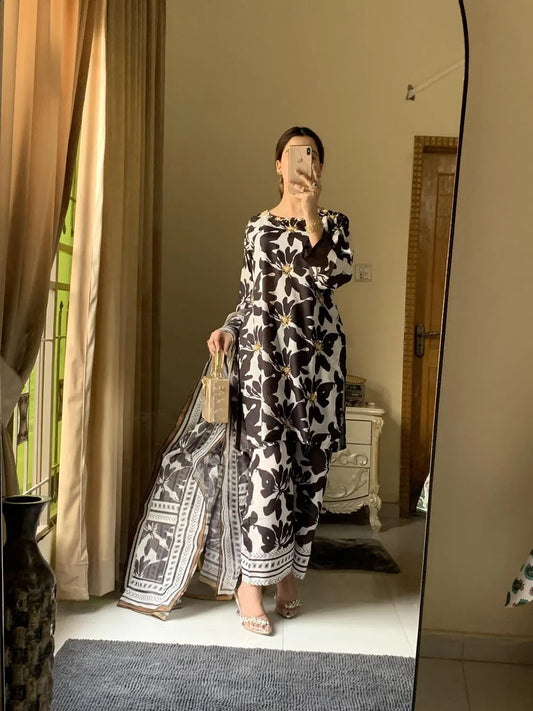 Black and white kurta set
