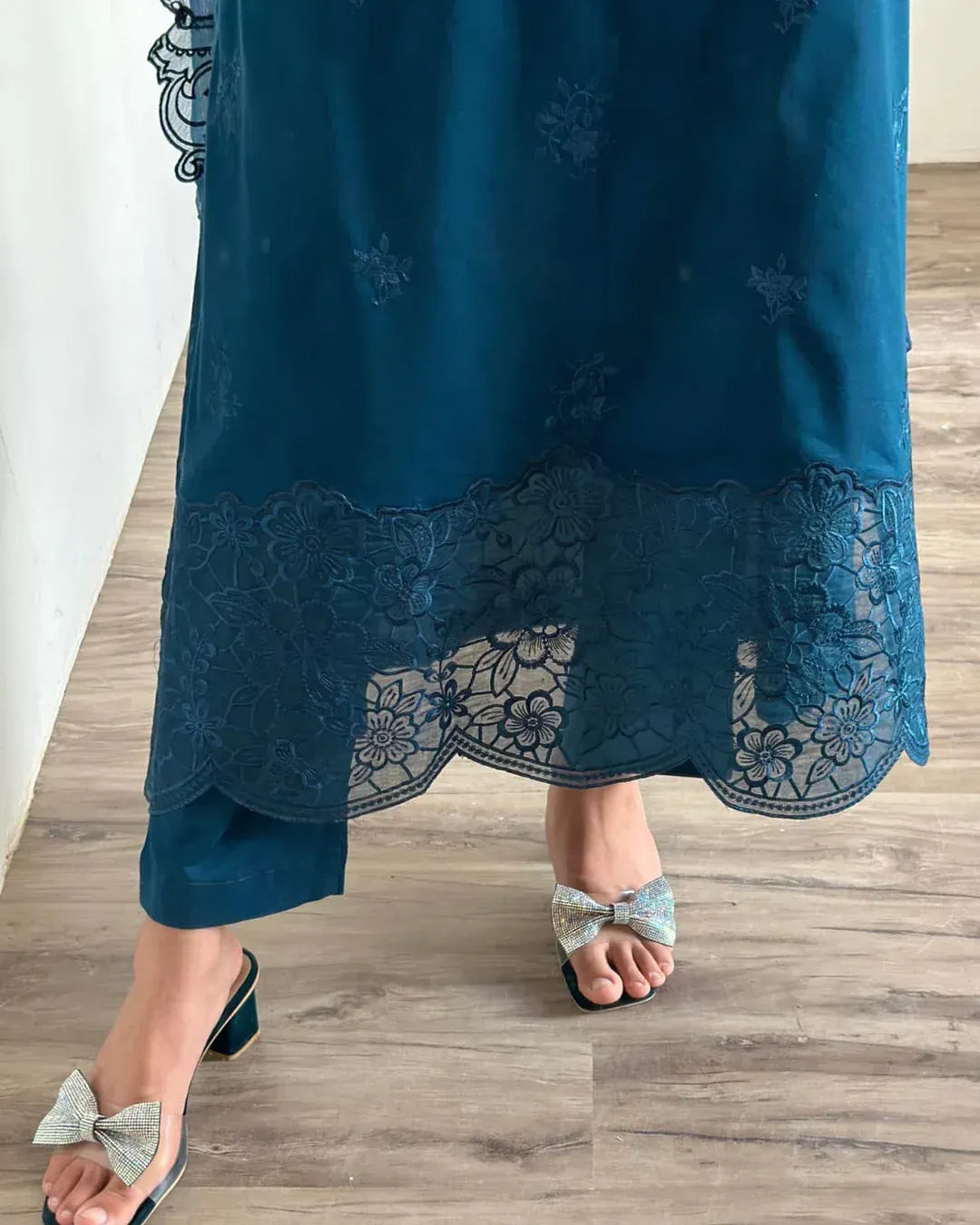 Mystic blue 3-pcs embroidered cotton lawn