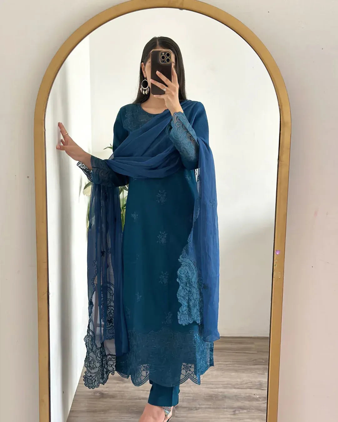 Mystic blue 3-pcs embroidered cotton lawn