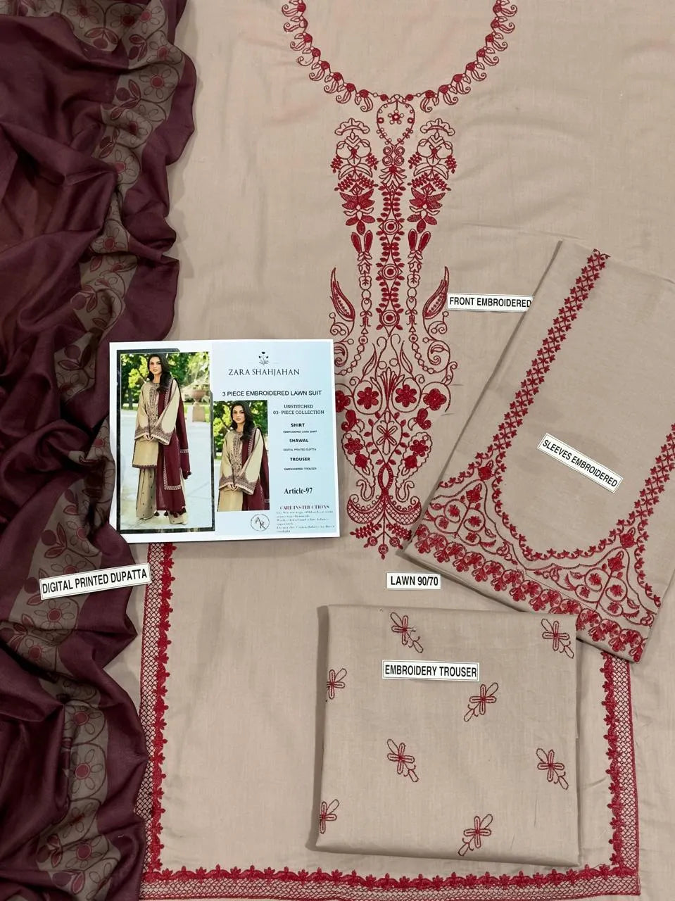 3 piece embroidered suit