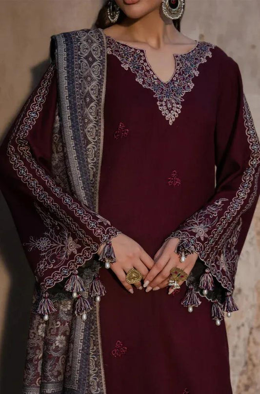 Maroon embroidered 3-piece lawn suit