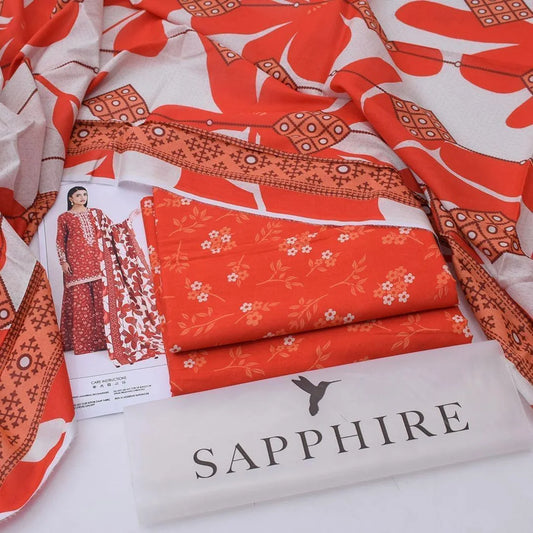 Red floral printed lawn suit