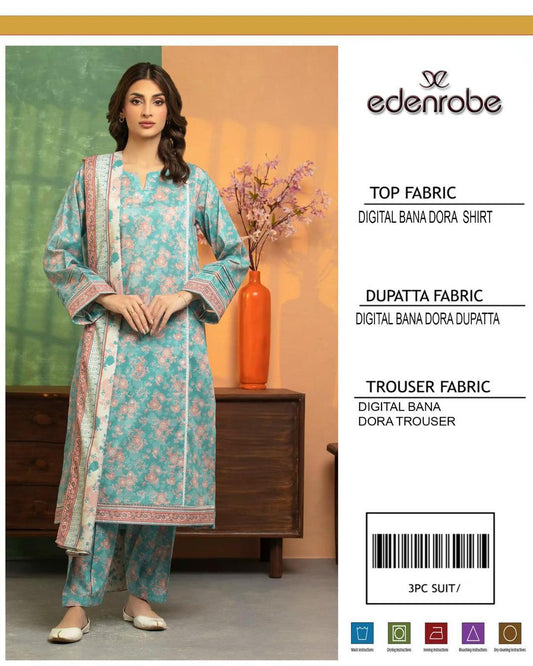 Blue coral printed lawn suit
