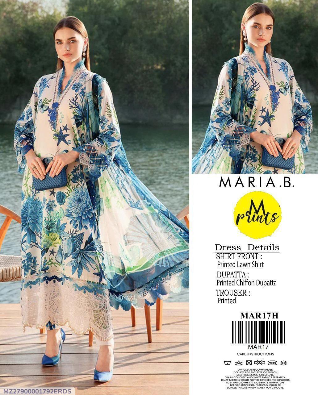 Blue printed lawn suit