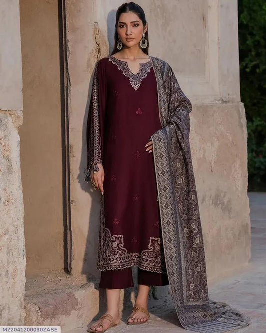 Maroon embroidered 3-piece lawn suit